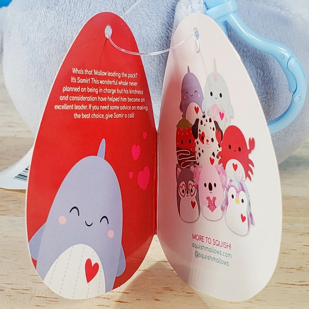 Squishmallow Samir the Valentine Blue Whale 3.5" Clip 2022 UltraSoft Plush - Picture 11 of 12